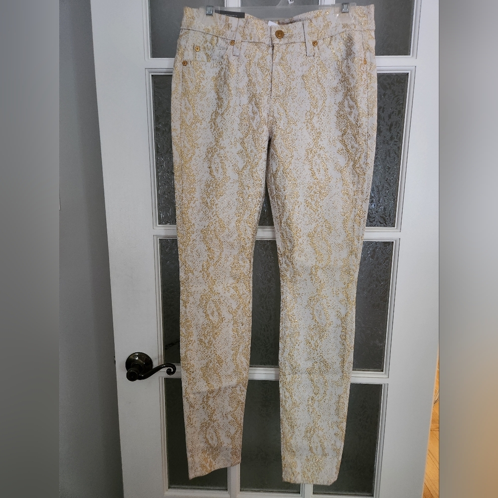 NWT / 7 For All Mankind / Stylish Gold and Cream Patterned Pants